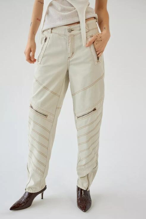Urban Outfitters Denim - Urban Outfitters Tapered Moto Jean Y2K BDG Low Rise 24 Ivory Zip Paneled Grunge